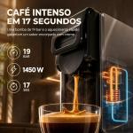 Máquina de Café Expresso 19 Bar Semiautomática com Depósito de Água Amovível 1 L para Cápsulas e Café Moído Preta