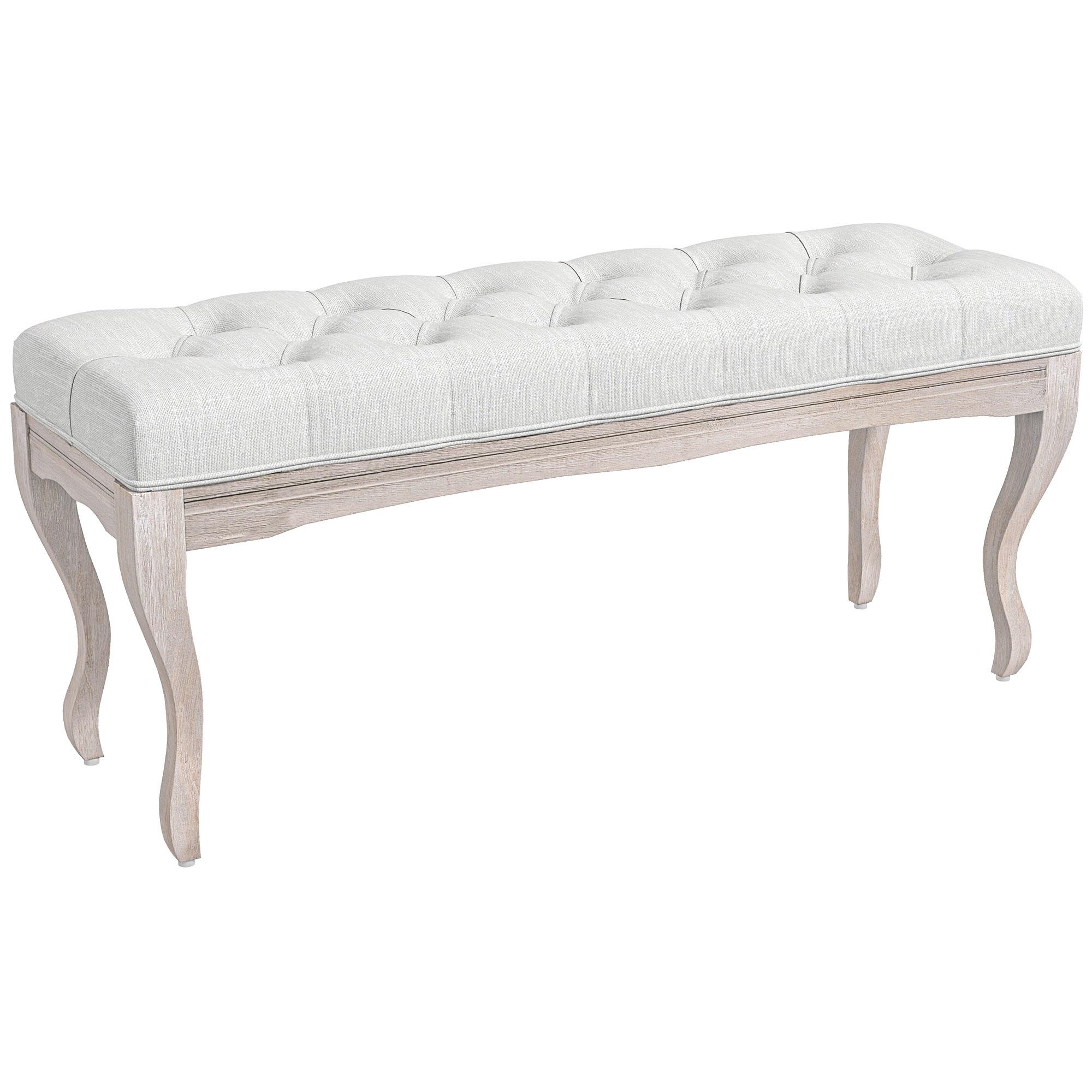 Banco Pé de Cama com Pés de Madeira e Assento Acolchoado para Dormitório Entrada Corredor 110x37x49 cm Creme