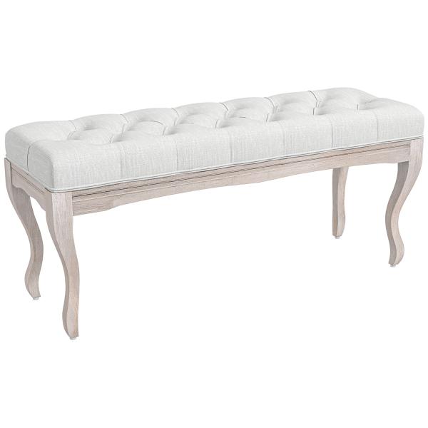 Banco Pé de Cama com Pés de Madeira e Assento Acolchoado para Dormitório Entrada Corredor 110x37x49 cm Creme