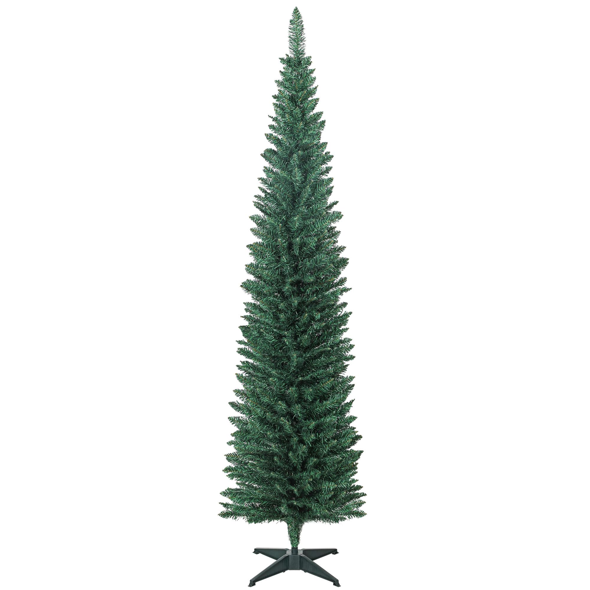 Árvore de Natal Slim 210 cm Árvore de Natal Artificial com 401 Ramos Suporte Metálico Decoração para Interior Verde