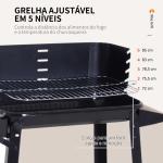 Barbecue a Carvão com Grelha Ajustável em Altura Prateleiras e Rodas para Jardim Exterior Campismo 83x45x87 cm Preto