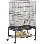 Gaiola para Pássaros com Rodas com 4 Comedouros 3 Poleiros Brinquedos Bandeja Amovível e Prateleira 79x49x133 cm Preto