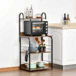 Estante de Cozinha Estante para Microondas com 4 Níveis Ganchos e Pés Ajustáveis Estante de Armazenamento 60x40x125 cm Marrom Rústico