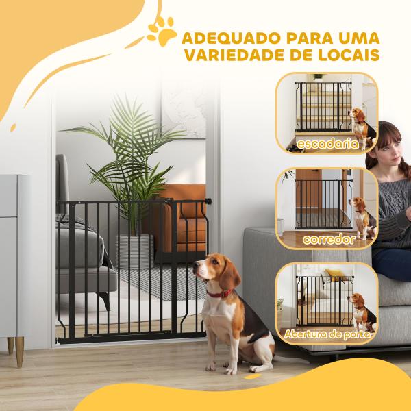 Barreira de Segurança para Cães Extensível para Escadas e Portas 75 - 95 cm com 1 Extensão e 10 cm Altura 76 cm Preto