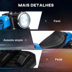 Motocicleta Elétrica para Crianças de 18 - 36 Meses com Bateria 6V Farol e Rodas Auxiliares Removíveis 76x42x57 cm Azul