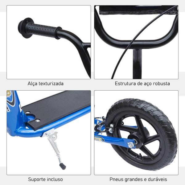 Trotinete para Crianças acima de 5 anos Scooter de 2 Rodas Grandes de 12 Polegadas com Freio e Guidão Ajustável em Altura Carga Máx. 50kg 120x52x80 - 88cm Azul