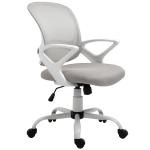 Cadeira de Oficina Ergonômica Basculante com Altura Ajustável Assento Giratório 360° Suporte Lombar e Malha Transpirável 61x61x89 - 99cm Cinza e Branco