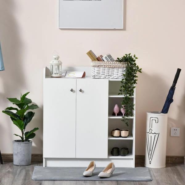 Sapateira Armário Multiuso com 2 Portas Prateleiras Interiores e 4 Prateleiras Exteriores com Altura Ajustável 83x30x90 cm Branco