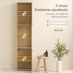 Coluna Casa de Banho Estreita Armário de Banho Alto com 6 Níveis com 2 Portas Prateleira de Vidro 40x31x182 cm Carvalho