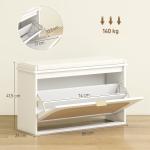 Banco para Sapatos Boho com Assento Acolchoado Porta de Rattan Gaveta Basculante Prateleira Ajustável 8 Pares 80x26x47,5 cm Branco