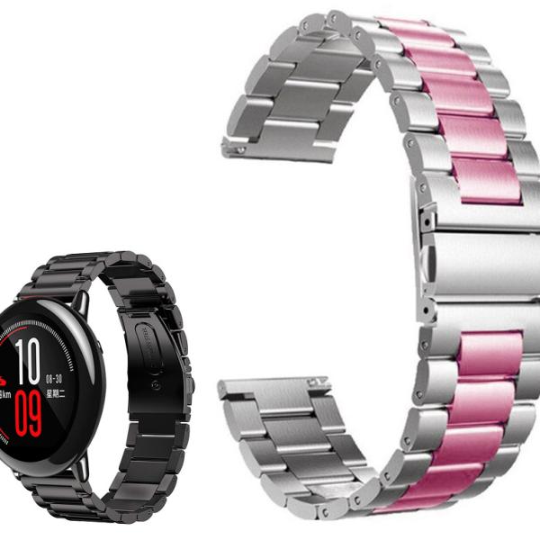 Correia Met. Dual Elos (Rosa) p/ Xiaomi Amazfit Pace/Stratos/Stratos2S/GTR 47mm/Ticwatch/Huawei/