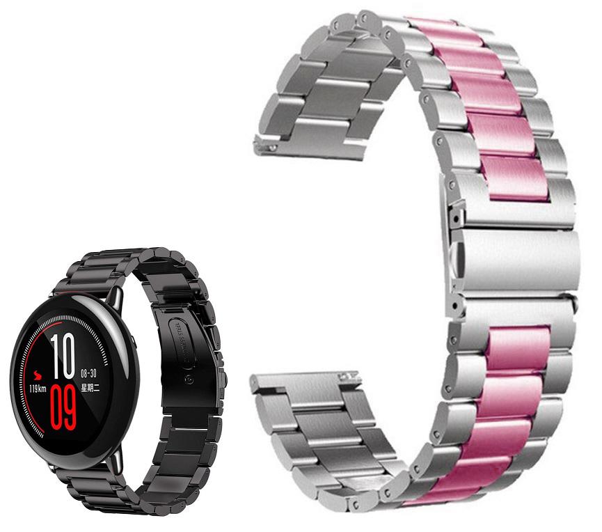 Correia Met. Dual Elos (Rosa) p/ Xiaomi Amazfit Pace/Stratos/Stratos2S/GTR 47mm/Ticwatch/Huawei/