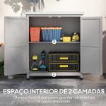 Armário de Exterior em Madeira com Tampo de Aço Galvanizado Prateleira 2 Portas para Armazenamento de Ferramentas 79x43x92 cm Cinza