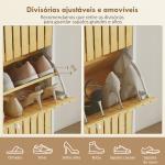Sapateira Estreita com 3 Portas de Bambu Prateleiras Ajustáveis para 18 Pares de Sapatos 60x24x118 cm Branco e Madeira