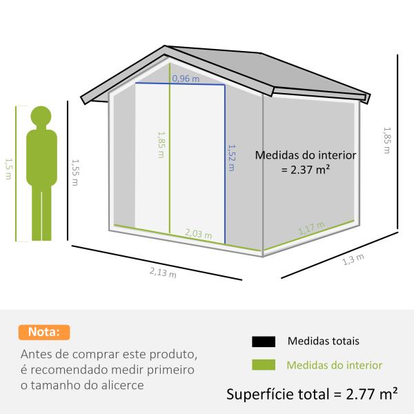 Abrigo de Jardim 213x130x185cm Abrigo de Jardim Metálico de Exterior com 2 Portas Deslizantes e 4 Janelas Cinza Escuro