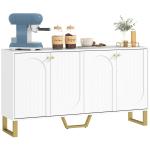 Aparador Moderno para Sala de Estar com Prateleiras Ajustáveis e Pés Dourados Móvel para TV até 65 Polegadas 140,8x35x77,5 cm Branco