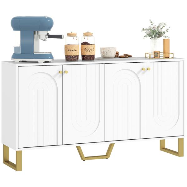 Aparador Moderno para Sala de Estar com Prateleiras Ajustáveis e Pés Dourados Móvel para TV até 65 Polegadas 140,8x35x77,5 cm Branco