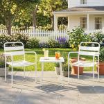 Conjunto de Jardim com 3 Peças em Aço Galvanizado com 2 Cadeiras e Mesa de Vidro Temperado Branco