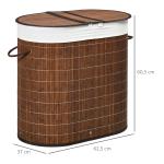 Cesto de Roupa de Bambu Capacidade de 100L Cesto para Roupa Suja com Bolsa de 2 Compartimentos 62,5x37x60,5cm Marrom