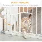 Barreira de Segurança para Cães Animais de Estimação 74 - 80cm para Escadas Portas e Corredores com Porta para Gatos Fechamento Automático e Sistema de Duplo Bloqueio Altura 91,4cm Branco