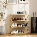 Sapateira Estreita de Bambu Dobrável de 4 Níveis para Entrada Corredor Quarto 60x29x67 cm Madeira