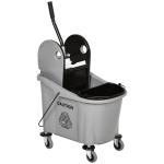 Balde de Esfregona Comercial com Espremedor de Pressão para Baixo Capacidade 36L com 4 Rodas 2 Cubetas 54x41x91,5 cm Cinza