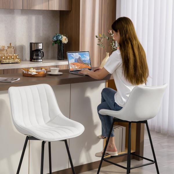 Conjunto de 2 Bancos de Bar Giratórios com Encosto Curvado e Apoio para os Pés Estofados em PU 47x54,5x97,5 cm Branco