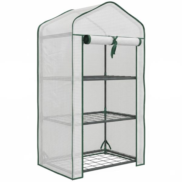 Estufa de Jardim de 3 Níveis Estufa de Terraço com 3 Prateleiras para Cultivo de Plantas Flores 59x39x127 cm Branco