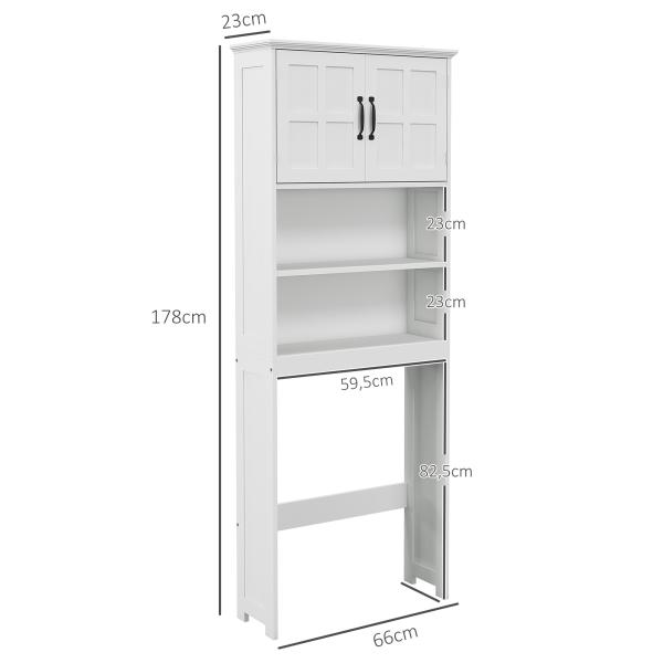 Móvel sobre Sanita Armário para Máquina de Lavar com 2 Portas Prateleiras Abertas e Ajustável 66x23x178 cm Branco