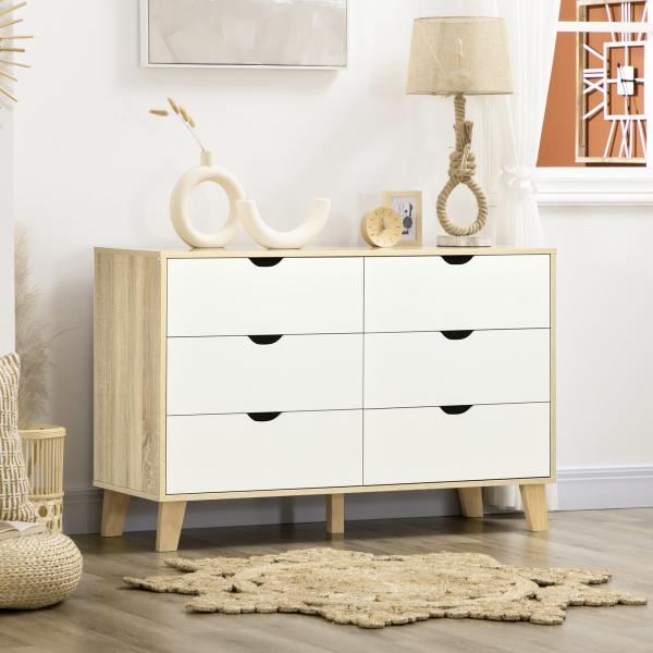 Cómoda com 6 Gavetas e Pés Elevados Cómoda para Dormitório Estilo Moderno Anti - Tombo 120x40x76cm Madeira e Branco