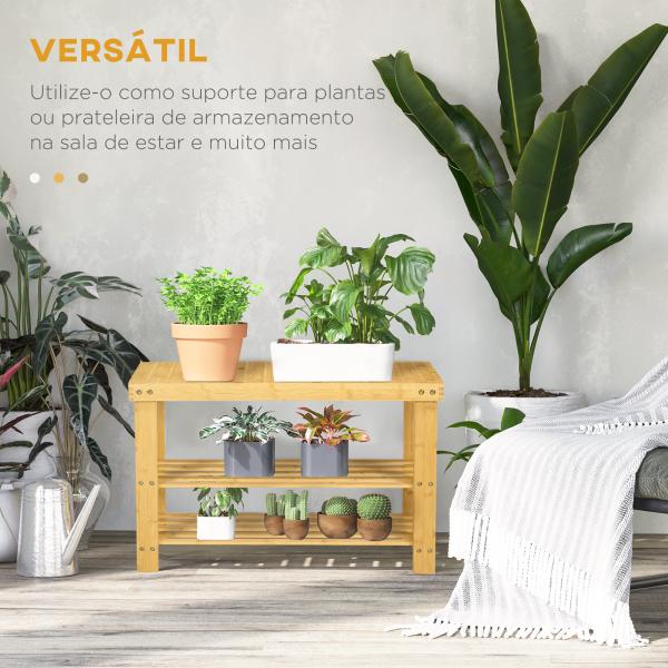 Banco Sapateira de Bambu Organizador de Sapatos com 2 Prateleiras para 6 - 9 Pares de Sapatos 70x28x45 cm Madeira