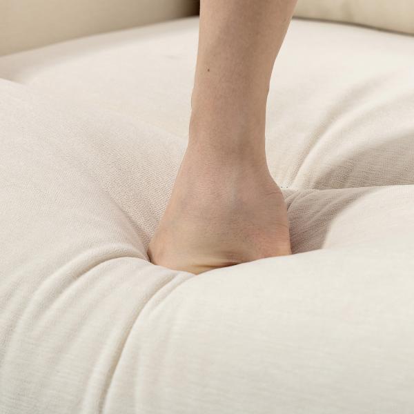 Poltrona Relax Reclinável Manual Estofada em Linho Sintético com Apoio para os Pés e Bolso Lateral 68x90x106 cm Creme