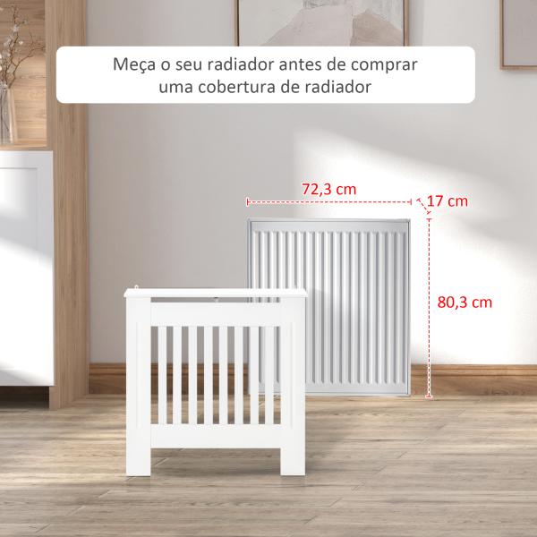Cobertura Radiador 78x19x81 cm Cobertura para Radiador de MDF com Desenho Moderno e Prateleira Branco