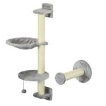 Prateleiras de Escalada para Gatos de Parede com Rede Plataformas Poste de Sisal e Escada 84,5x19x54 cm Cinza e Bege