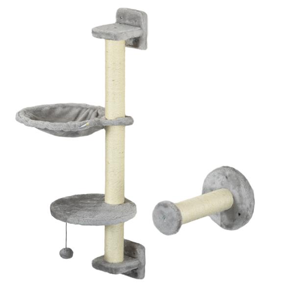 Prateleiras de Escalada para Gatos de Parede com Rede Plataformas Poste de Sisal e Escada 84,5x19x54 cm Cinza e Bege