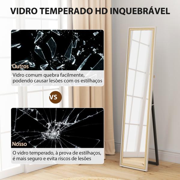Espelho de Pé 157x37 cm Espelho Corpo Inteiro Grande com Moldura Bicolor para Utilizar Inclinado ou Suspenso Madeira