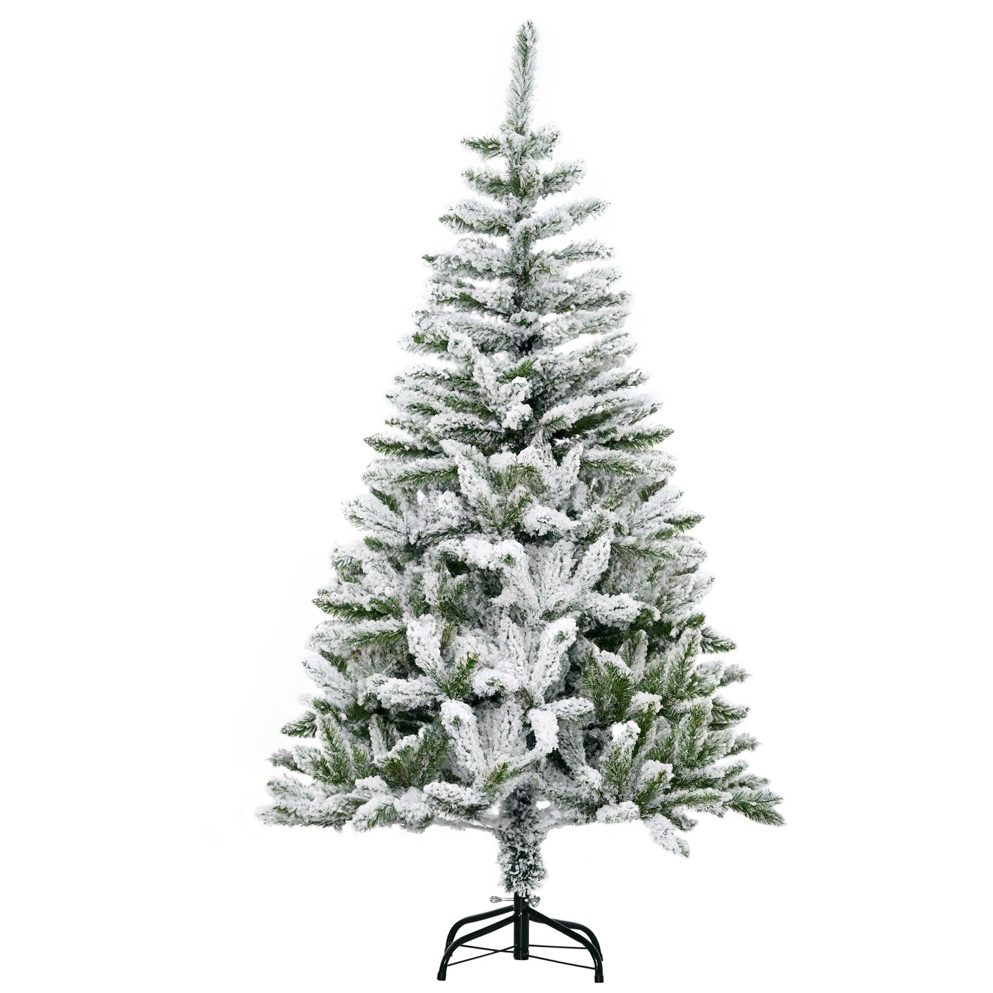Árvore de Natal Artificial 150 cm com Neve Ignífugo com 358 Ramos Folhas de PVC Abertura Automática Base Dobrável Verde