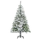 Árvore de Natal Artificial 150 cm com Neve Ignífugo com 358 Ramos Folhas de PVC Abertura Automática Base Dobrável Verde