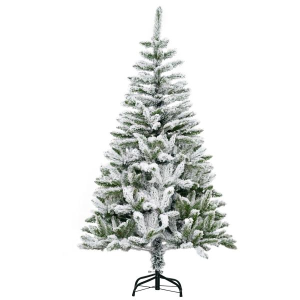 Árvore de Natal Artificial 150 cm com Neve Ignífugo com 358 Ramos Folhas de PVC Abertura Automática Base Dobrável Verde