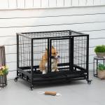 Gaiola de Metal para Cães com Rodas e Freios Bandeja Removível e Porta com Trava para Golden Retriver Labrador 92x62x75cm Preto