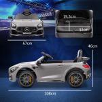 Carro Elétrico para Crianças Carro Mercedes - Benz AMG GTR com Bateria 12V Faróis Buzina e Música 108x67x46 cm Prata