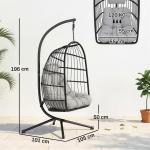 Cadeira Suspensa com Suporte Cesto Dobrável de Vime Almofada Grossa e Altura Ajustável 101x105x196 cm Cinza Claro