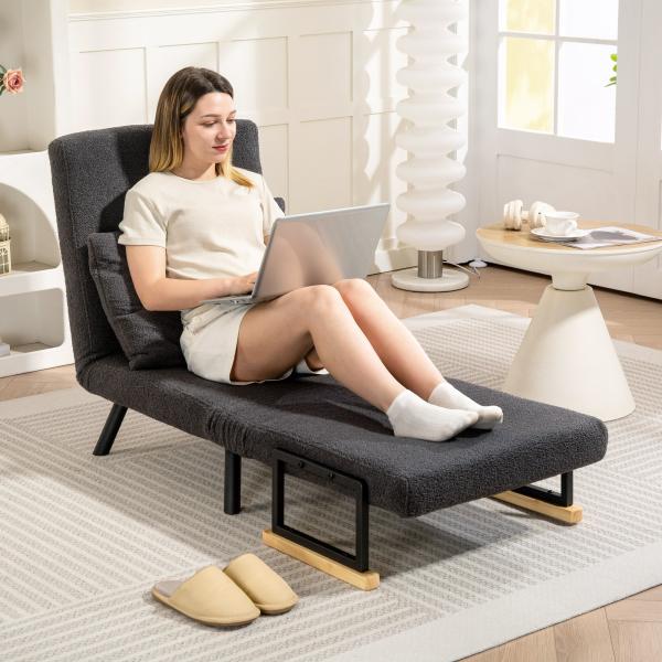 Poltrona Convertível em Cama Poltrona 3 em 1 Convertível em Cama com Encosto Ajustável em 5 Níveis 63x73x81 cm Cinza