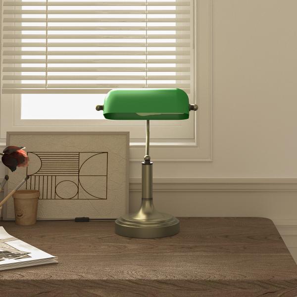 Candeeiro de Mesa Banqueiro Candeeiro de Mesa Vintage E27 com Ecrã Orientável a 45° 26,8x22x39,5 cm Verde