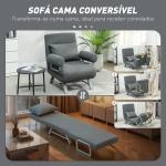 Sofá Cama Dobrável Estofado em Linho Sintético com Encosto Ajustável em 5 Níveis e Almofada Acolchoada 73x78x81 cm Cinzento Escuro