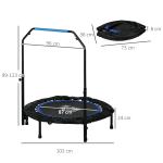 Trampolim Fitness Ø102 Trampolim Dobrável com Pega Ajustável em 4 Níveis Estrutura de Aço Azul