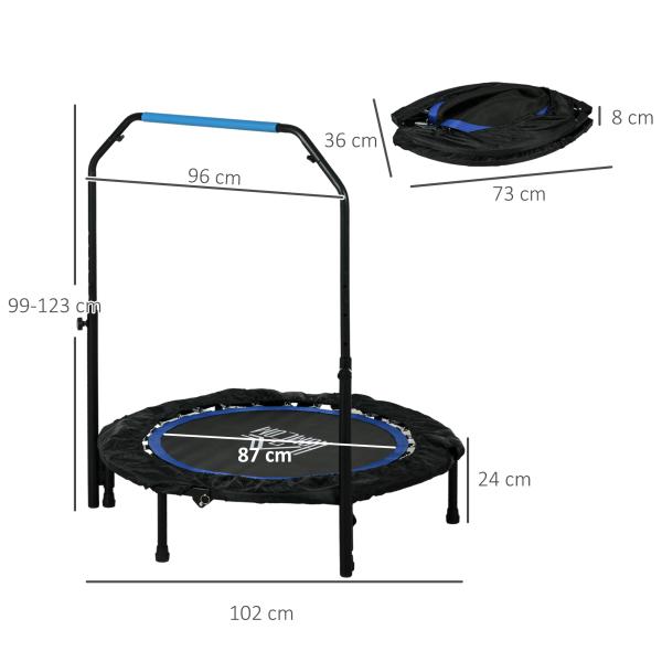 Trampolim Fitness Ø102 Trampolim Dobrável com Pega Ajustável em 4 Níveis Estrutura de Aço Azul