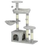 Arranhador para Gatos com Postes Arranhadores de Sisal Cova Plataformas e Bolas Suspensas 65x30x104 cm Cinzento Claro