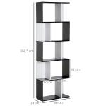Estante para Livros Estante Alta de Parede com 5 Níveis em Forma de S Desenho Moderno 60x24x184,5 cm Branco e Preto