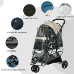 Carrinho para Cães Dobrável para Cães Pequenos com Cesta de Armazenamento Janela de Malha Capa para Chuva 80,5x51,5x100 cm Caqui
